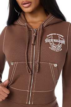 BIG T CRYSTAL HORSESHOE SHRUNKEN ZIP HOODIE