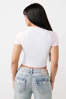AIRBRUSH RUCHED RAGLAN BABY TEE