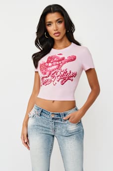 CRYSTAL COWGIRL CREWNECK BABY TEE, image 2