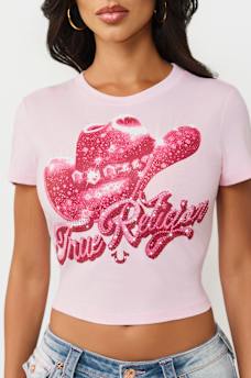 CRYSTAL COWGIRL CREWNECK BABY TEE, image 1