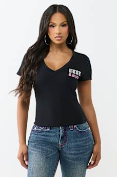 CRYSTAL LOW PLUNGE V-NECK TEE, image 2