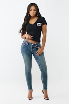 CRYSTAL LOW PLUNGE V-NECK TEE, image 3