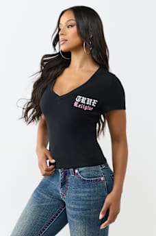CRYSTAL LOW PLUNGE V-NECK TEE, image 4