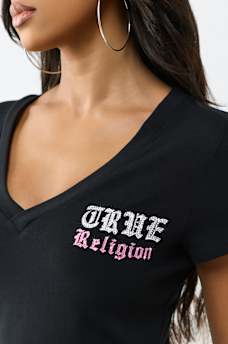 CRYSTAL LOW PLUNGE V-NECK TEE, image 6
