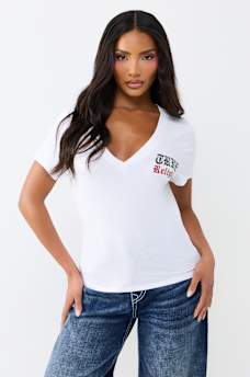 CRYSTAL LOW PLUNGE V-NECK TEE