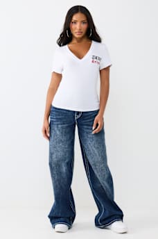 CRYSTAL LOW PLUNGE V-NECK TEE