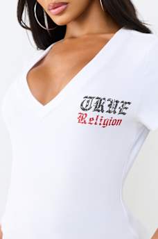 CRYSTAL LOW PLUNGE V-NECK TEE