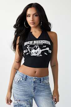 ROCK BUDDHA NOTCH HALTER TANK TOP, image 2