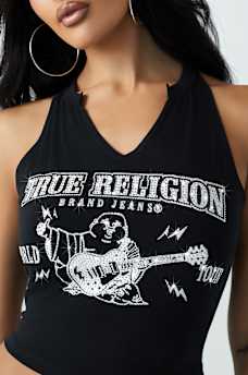 ROCK BUDDHA NOTCH HALTER TANK TOP, image 1