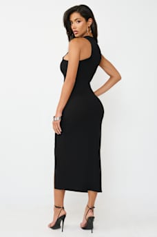RUCHED RIBBED MIDI DRESS, image 2