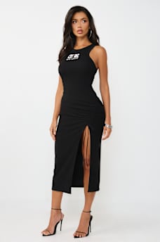 RUCHED RIBBED MIDI DRESS, image 3