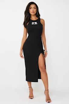 RUCHED RIBBED MIDI DRESS, image 1