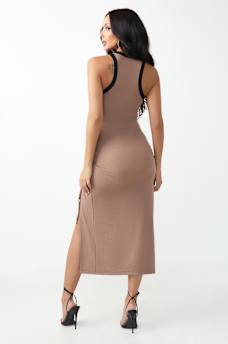 RUCHED RIBBED MIDI DRESS, image 5