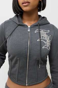 WASHED CORSET ZIP HOODIE