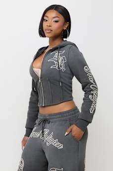 WASHED CORSET ZIP HOODIE