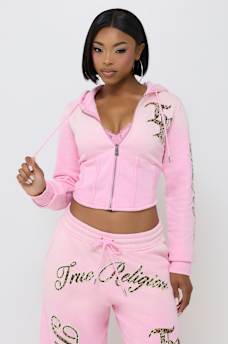 WASHED CORSET ZIP HOODIE