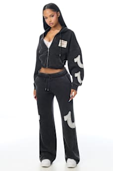 APPLIQU&Eacute; WASHED LOW RISE STRAIGHT LEG SWEATPANT