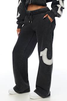 APPLIQU&Eacute; WASHED LOW RISE STRAIGHT LEG SWEATPANT