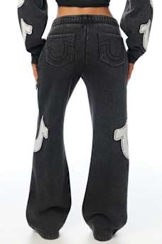APPLIQU&Eacute; WASHED LOW RISE STRAIGHT LEG SWEATPANT