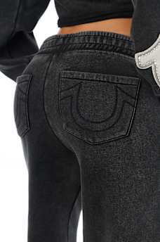 APPLIQU&Eacute; WASHED LOW RISE STRAIGHT LEG SWEATPANT