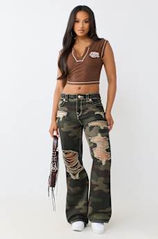 JEAN AMPLE MI-TAILLE CAMOUFLAGE ASPECT US&Eacute; BOBBI