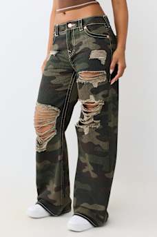 JEAN AMPLE MI-TAILLE CAMOUFLAGE ASPECT US&Eacute; BOBBI
