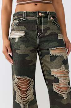 BOBBI MID RISE DISTRESSED CAMO BAGGY JEAN