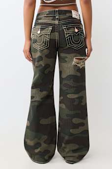 BOBBI MID RISE DISTRESSED CAMO BAGGY JEAN