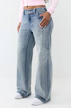 BOBBI MID RISE CRYSTAL BUTTERFLY BAGGY JEAN 