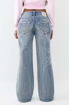 BOBBI MID RISE CRYSTAL BUTTERFLY BAGGY JEAN 
