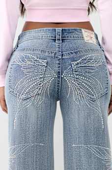 BOBBI MID RISE CRYSTAL BUTTERFLY BAGGY JEAN 
