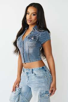 SNATCHED SHORT SLEEVE DENIM SHIRT, image 4