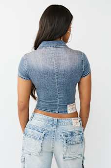 SNATCHED SHORT SLEEVE DENIM SHIRT, image 5