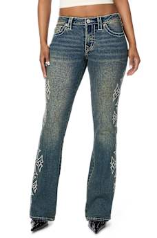 BECCA MID RISE CROSS BIG T BOOTCUT JEAN