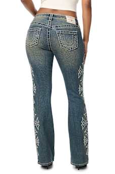 BECCA MID RISE CROSS BIG T BOOTCUT JEAN