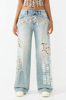 BOBBI MID RISE LEOPARD FLAP BAGGY JEAN, image 2