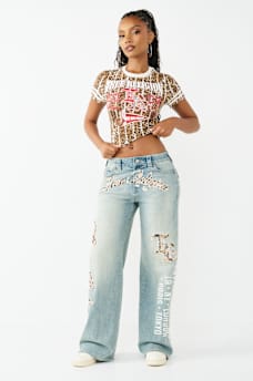 BOBBI MID RISE LEOPARD FLAP BAGGY JEAN, image 3