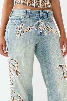BOBBI MID RISE LEOPARD FLAP BAGGY JEAN, image 5