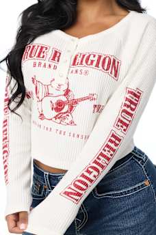 WAFFLE KNIT HENLEY TOP