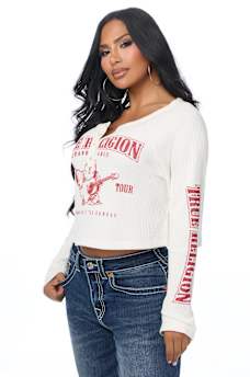 WAFFLE KNIT HENLEY TOP