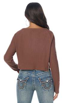 WAFFLE KNIT HENLEY TOP