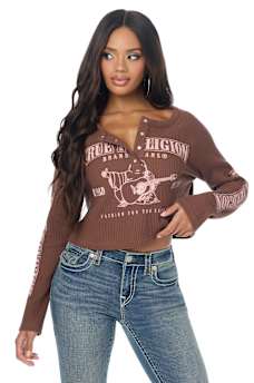 WAFFLE KNIT HENLEY TOP