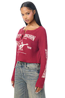 WAFFLE KNIT HENLEY TOP