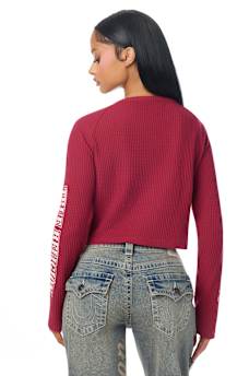 WAFFLE KNIT HENLEY TOP