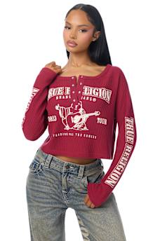 WAFFLE KNIT HENLEY TOP