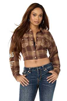BIG T VARSITY PATCH PLAID SHIRT