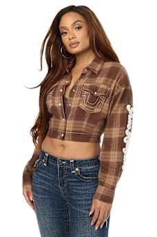 BIG T VARSITY PATCH PLAID SHIRT