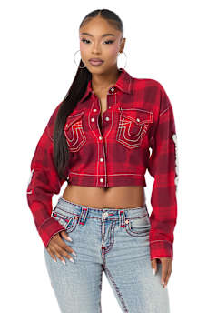 BIG T VARSITY PATCH PLAID SHIRT