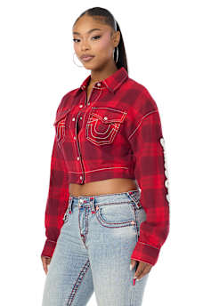 BIG T VARSITY PATCH PLAID SHIRT