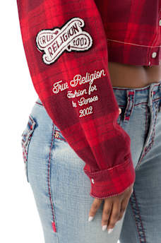 BIG T VARSITY PATCH PLAID SHIRT